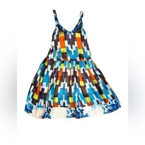 Tracy Reese Multicolor Geometric Midi Dress Sleeveless 100% Silk Size Large